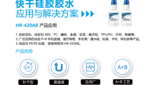 硅胶粘PVC，HR-420B快干胶，硅胶粘PVC用HR-420B快干胶免处理强力不脱胶